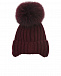 Бордовая шапка из шерсти с меховым помпоном Joli Bebe | Фото 2