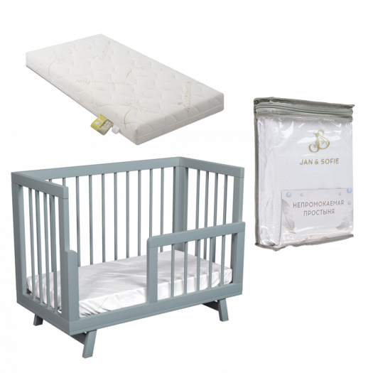 Кроватка для новорожденного Aria Серая с маятником, простынями и матрасам Lilla | Фото 1