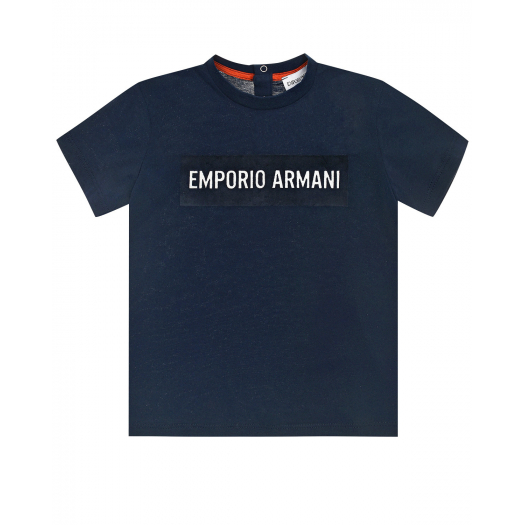 Темно-синяя футблока с принтом-логотипом Emporio Armani | Фото 1