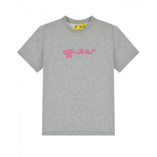 Серая футболка с розовым лого Off-White | Фото 1