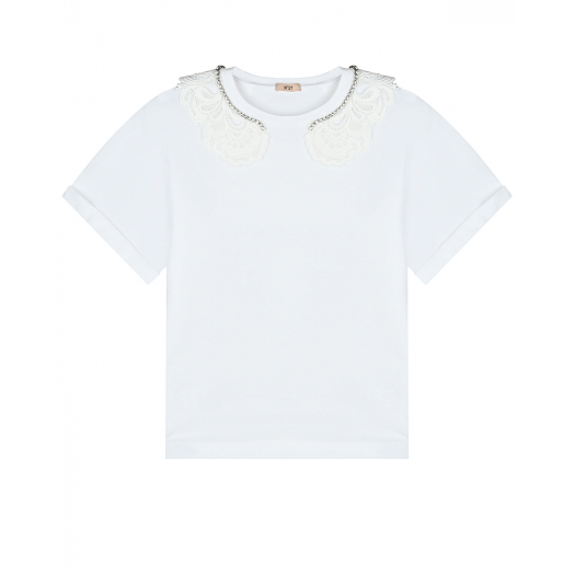 Белая футболка с кружевной отделкой No. 21 | Фото 1