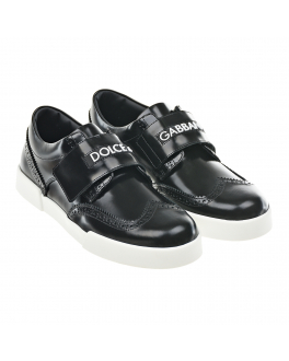 Черные туфли с логотипом на липучке Dolce&Gabbana Черный, арт. DA0725 A1428 89690 | Фото 1