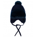 Синяя шапка с меховым помпоном и козырьком Il Trenino | Фото 1
