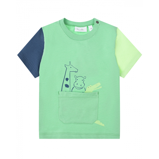 Зеленая футболка с накладным карманом Sanetta Kidswear | Фото 1