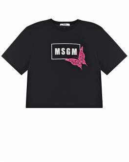 Черная футболка с принтом &quot;бабочка&quot; MSGM Черный, арт. MS027754 110 NERO | Фото 1