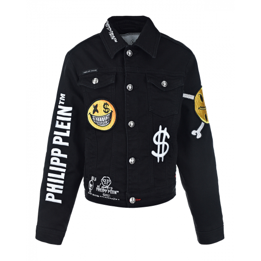 Черная джинсовая куртка с логотипом Philipp Plein | Фото 1