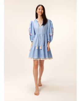 Голубое платье с вышивкой на рукавах OLOLOL Голубой, арт. OLD064V/9005.401/S22 | Фото 2