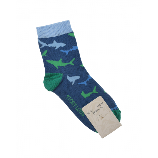 Синие носки с принтом &quot;акулы&quot; Story Loris | Фото 1