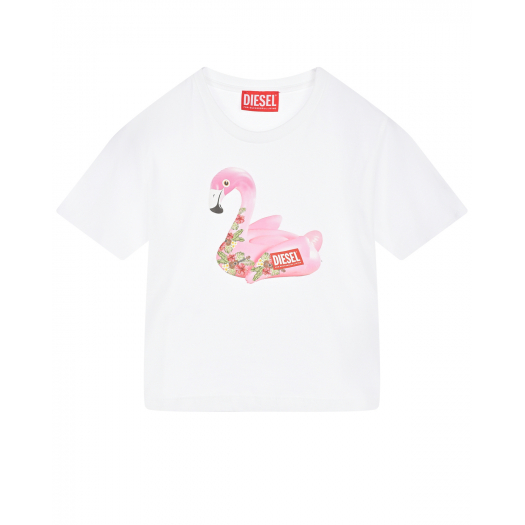 Белая футболка с принтом &quot;фламинго&quot; Diesel | Фото 1