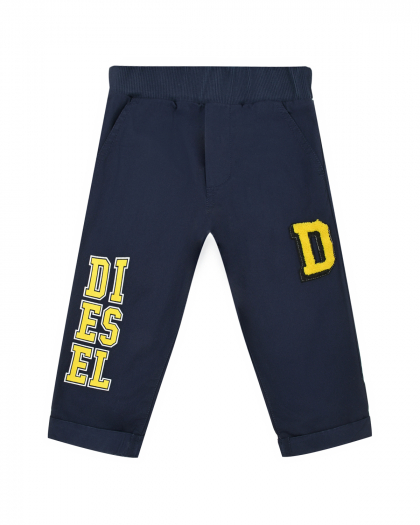 Спортивные брюки с желтым лого, темно-синие Diesel | Фото 1