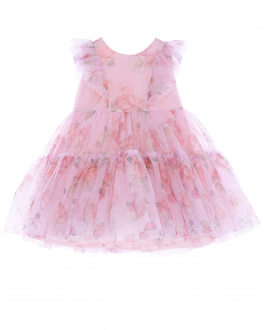 Розовое платье с цветочным принтом Monnalisa Розовый, арт. 310902 0651 9194 | Фото 1