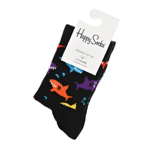 Черные носки с принтом &quot;акулы&quot; Happy Socks | Фото 1