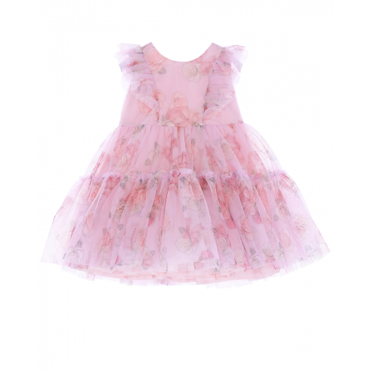 Розовое платье с цветочным принтом Monnalisa | Фото 1