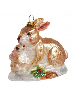 Подвеска Кролик с крольчонком золотистые на полянке (стекло) 6,5х10х9 см Holiday Classics , арт. 43048 | Фото 2