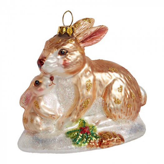 Подвеска Кролик с крольчонком золотистые на полянке (стекло) 6,5х10х9 см Holiday Classics | Фото 1