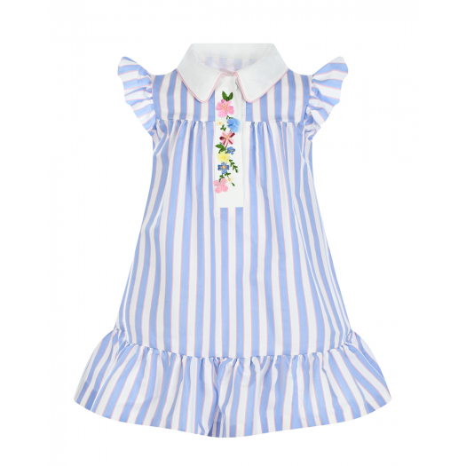 Платье в бело-голубую полоску с цветочной вышивкой Baby A | Фото 1
