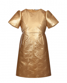 Золотистое платье со сплошным лого Dolce&Gabbana Золотой, арт. L53DH6 FJSB9 S0997 | Фото 1