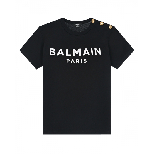 Черная футболка с золотыми пуговицами Balmain | Фото 1