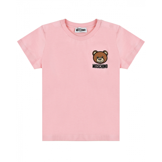 Розовая футболка с патчем &quot;медвежонок&quot; Moschino | Фото 1