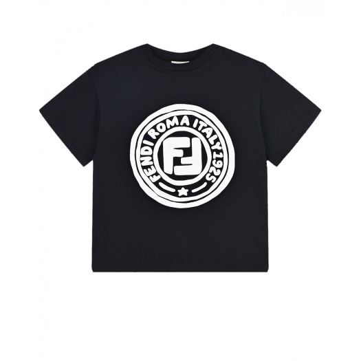 Черная футболка с белым логотипом Fendi | Фото 1