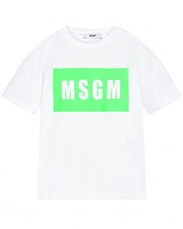 Белая футболка с лого в зеленом прямоугольнике MSGM Белый, арт. MS029316 001/29 | Фото 1