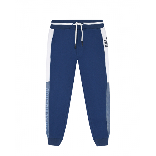 Синие спортивные брюки с белыми лампасами Bikkembergs | Фото 1