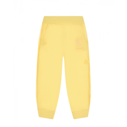 Желтые спортивные брюки с лампасами Monnalisa | Фото 1