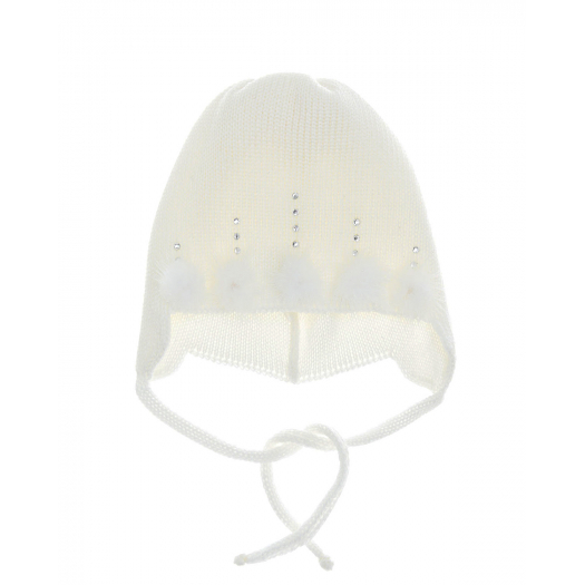 Белая шерстяная шапка со стразами Joli Bebe | Фото 1