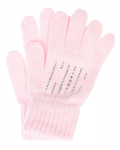 Розовые перчатки из шерсти со стразами Catya | Фото 1