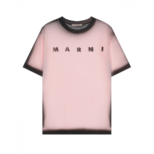 Розовая футболка с черным принтом MARNI | Фото 1
