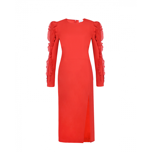 Красное платье с оборками на рукавах  | Фото 1