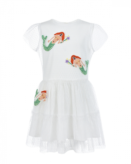 Белое платье с короткими рукавами и вышивкой &quot;русалки&quot; Stella McCartney | Фото 1