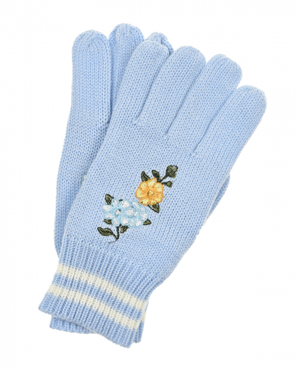 Голубые перчатки с вышивкой Monnalisa | Фото 1