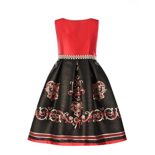 Красно-черное платье с декоративным поясом  | Фото 1