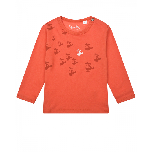 Оранжевая толстовка с принтом &quot;вертолеты&quot; Sanetta Kidswear | Фото 1
