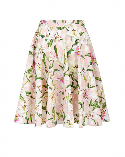 Розовая юбка с принтом &quot;лилии&quot; Dolce&Gabbana | Фото 1