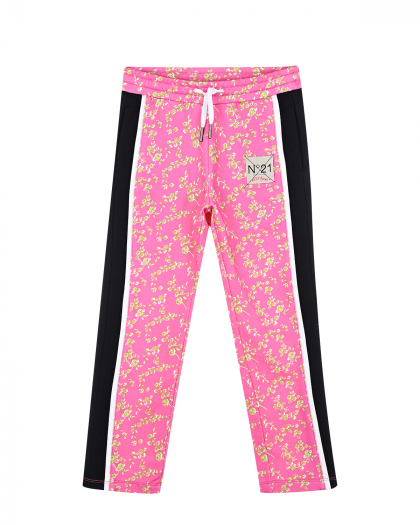 Розовые трикотажные брюки с цветочным принтом No. 21 | Фото 1
