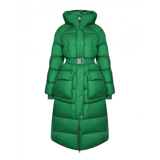 Зеленое пальто-пуховик с капюшоном Naumi | Фото 1