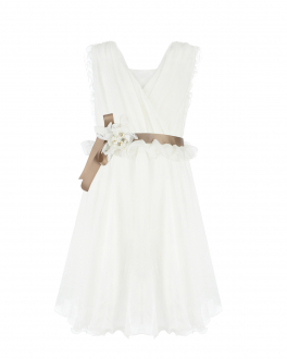 Белое платье с коричневым атласным поясом Aletta Белый, арт. AP22163-41C P632/AA2163CIN-42 N622 | Фото 1