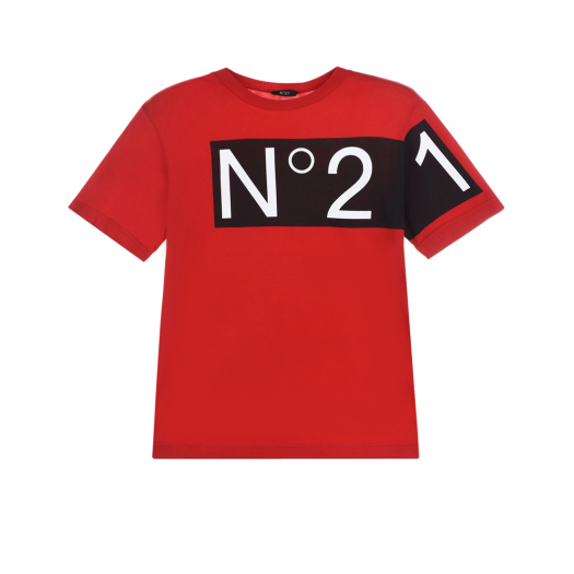 Красная футболка с черным принтом No. 21 | Фото 1