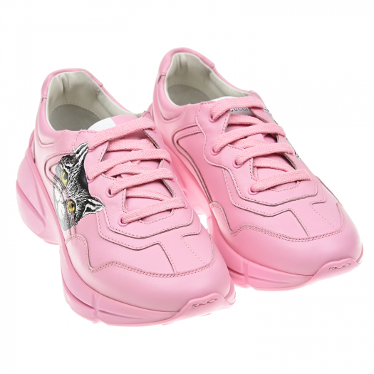Розовые кроссовки из кожи GUCCI | Фото 1