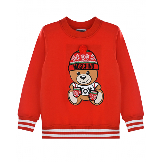 Красный свитшот с принтом &quot;медвежонок&quot; Moschino | Фото 1