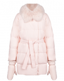 Розовая куртка с варежками Yves Salomon , арт. 23WYM03290DOXW A5089 | Фото 1