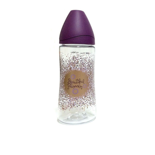 Бутылка Suavinex 360мл от 0 мес. Haute Couture с силиконовой круглой соской, фиолет, принт пуантилизм, 3 позиции  | Фото 1