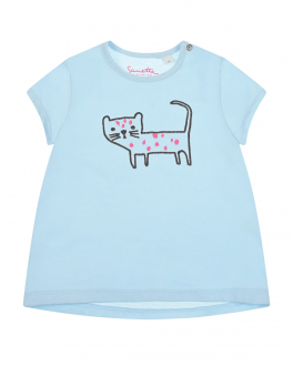 Голубая футболка с принтом &quot;кот&quot; Sanetta Kidswear Голубой, арт. 115406 50360 HEAVEN | Фото 1
