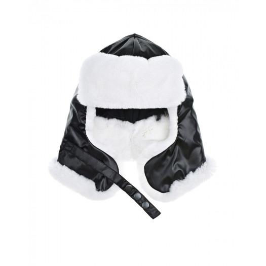 Черная шапка-ушанка с белым мехом кролика Ploomlé | Фото 1