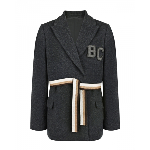 Шерстяной пиджак с поясом в полоску Brunello Cucinelli | Фото 1
