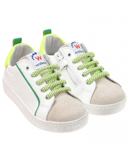 Белые кеды с зелеными шнурками Walkey Белый, арт. Y1B9-42382-0128Y244 | Фото 1