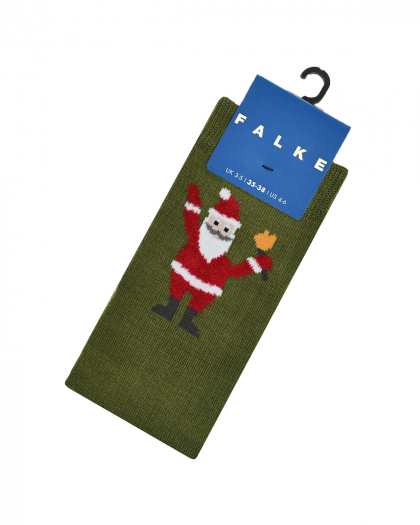 Носки новогодние Дед мороз с мешком подарков, зеленые Falke | Фото 1