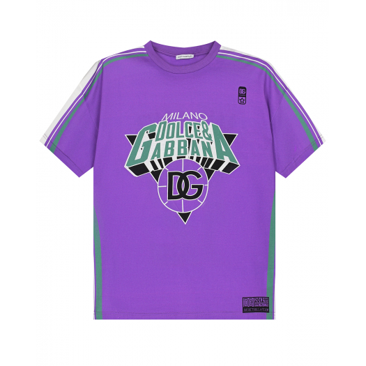 Фиолетовая футболка с лого и лампасами Dolce&Gabbana | Фото 1